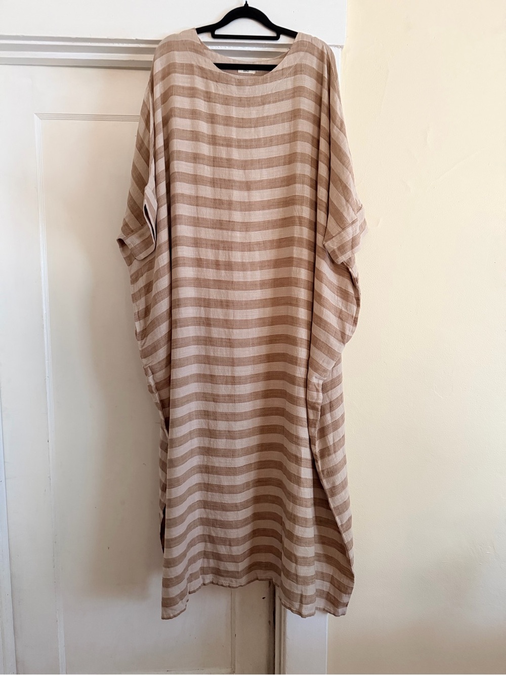 Relaxed Beige Striped Maxi Dress